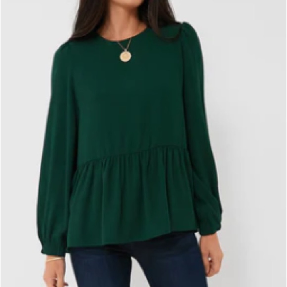 Tuckernuck Forest Green Long-Sleeve Peplum Blouse